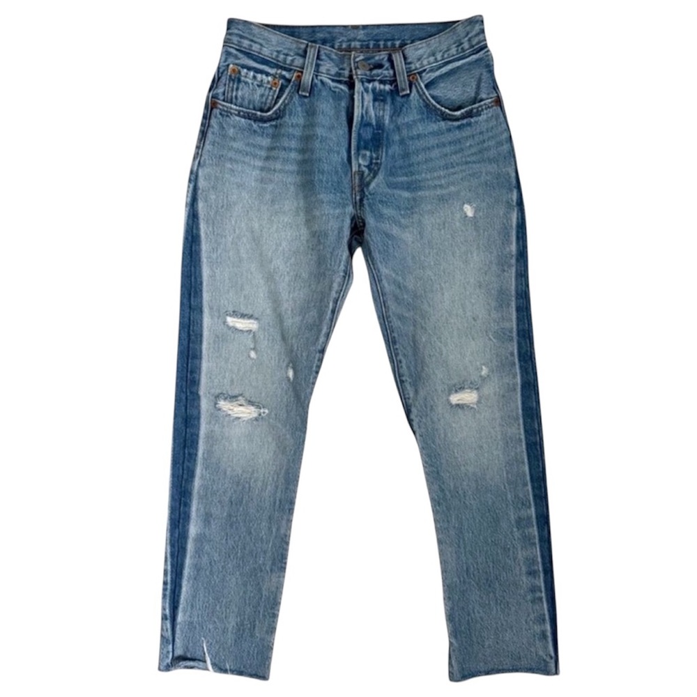 Levi 501 Cropped Straight Jeans Ankle Distressed Hem 90s Grunge Preppy Y2K Sz 24